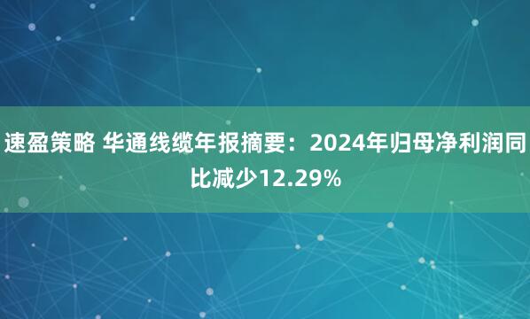 速盈策略 华通线缆年报摘要：2024年归母净利润同比减少12.29%